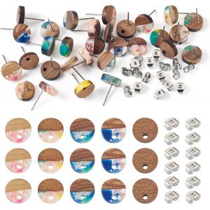 Kal-Clous D'oreilles Ronds Plats En R&eacute;sine Et Bois De Noyer Avec Boucle Pour Fille Et Femme, Loisirs Cr&eacute;atifs, Fabrication De Bijoux - Neuf