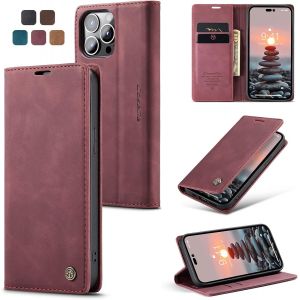 Maa-Coque Iphone 14 Pro, Housse Antichoc En Cuir Pu Premium Fentes Cartes Etui Pochette De Portefeuille Avec Fonction Support Case À Rabat Pour Iphone 14 Pro - Vin Rouge - Neuf
