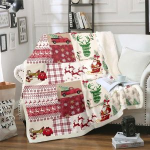 Ytfhg-Couverture De Noël, 150 X 200 Cm, Motif Sapin De Noël, Père Noël, Cerf, En Polaire, Rouge, À Carreaux De Buffle, Couverture Floue, Hiver, Vacances, Décor Flocon De Neige, Rouge Et Vert - Neuf
