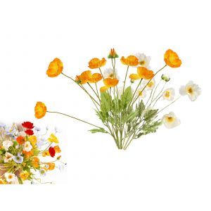 Bouquet de 6 coquelicots artificiels blancs et oranges (4 t&ecirc;tes) - Neuf