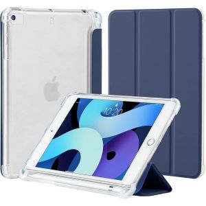 Coque pour iPad Mini 5 / Mini 4 G&eacute;n&eacute;ration 7,9 Pouces avec Porte-Stylet, Housse &Eacute;tui de Protection Mince et L&eacute;g&egrave;re avec Arri&egrave;re TPU Souple Translucide Givr&eacute; Etui Antichoc, Bleu Fonc&eacute; - Neuf