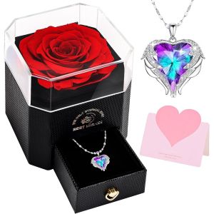 Shiba-8 Cm Grande Rose Éternelle, Coffret Rose Préservée Avec Collier, Saint Valentin Fête Des Mères Anniversaire Idée Cadeau Boît[5 - Neuf