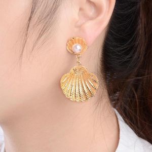 Boho Perle Coquille Boucles D'oreilles Boucles D'oreilles Perle Vintage Coquille Saint-Jacques Boucles D'oreilles Or Été Plage Boucles D'oreilles Coquille Pendante - Neuf