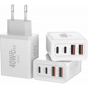 3-Pack Chargeur Rapide Usb C Pour Iphone 15 14 13 12 11 Pro Max Se 2020 Xs Xr X 8 7 6 6s,Samsung Sortie Totale 40w Bloc Multi Secteur Chargeur Mural Secteur Alimentation Adaptateur - Neuf