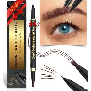 TZF-Microblading Crayon &agrave; sourcils 2 en 1 &agrave; double extr&eacute;mit&eacute; avec 3 micro-applicateurs et pointe pinceau pr&eacute;cise pour cr&eacute;er des sourcils naturels, marron rouge - Neuf