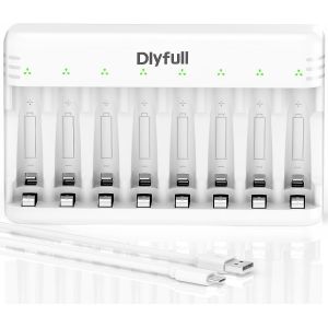 Chargeur de piles AAA AA 8 compartiments pour piles rechargeables NI-MH/NI-CD Mignon AA et Micro AAA avec affichage LED, 5 V/2 A USB-C, chargeur de batterie rapide pour batteries rechargeables - Neuf