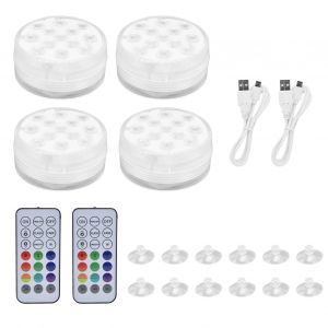 HJLIAN Lot de 4 lampes LED submersibles USB avec telecommande 16 couleurs pour piscine et etang - Neuf