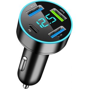 Ayu-4 Ports Chargeur Allume Cigare Usb C 66w, Chargeur Voiture Avec Qc3.0 Et Pd 20w Rapide Indicateur Tension Led Compatible Avec Iphone, Samsung, Huawei Gps Caméra Drone Voiture 12v/24v - Neuf