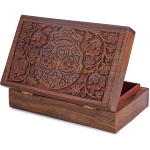 Coffre Au Trésor Décoratif En Bois Sculpté À La Main Motif Tête De Mort Multi U Bijoux Boîte De Rangement Pour Montres Idéal Pour Cadeaux Marron 8 X 5 Pouces - Neuf
