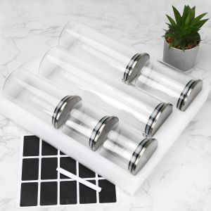Lot De 6 Bocaux En Verre Hermétique-Pot En Verre Avec Couvercle En Acier Inoxydable-Bocal En Verre Avec Couvercle-Bocaux Rangement Cuisine (1450ml,950ml,700ml,550ml,2x350ml) - Neuf