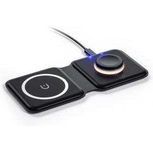 Chargeur Sans Fil Station De Charge Qi 2 En 1,Station De Charge Inductive Pliable Pour Casque Sans Fil,Apple Watch Série Se/8/7/6/5/4/3/2 Et Iphone 14/13/12/Pro/Max/X/Xs/Xr/8/8Plus (Noir) - Neuf