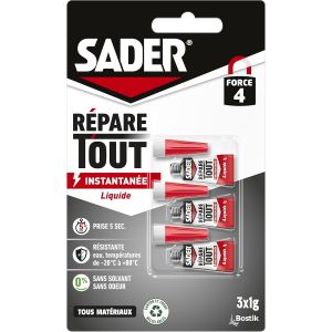 Colle de R&eacute;paration R&eacute;pare Tout Liquide Colle Extra Forte Prise Instantan&eacute;e en 5 secondes Efficace sur Tous Mat&eacute;riaux Sans Odeur et Sans Solvants Transparent 3 Tubes de 1 g - Neuf