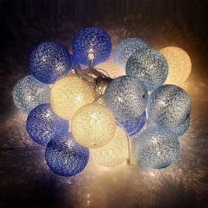 Guirlande Lumineuse Coton Boules Batteries - 3,3M 20 Led Cha&icirc;ne Lumi&egrave;re Avec Prise Pour Chambre Rideau F&ecirc;te No&euml;l Anniversaire Halloween Mariage Chambre De B&eacute;b&eacute; Romantique D&eacute;cor - Neuf