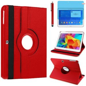 Étui Housse Coque Pour Samsung Galaxy Tab 4 10.1 Pouces 2014 (Sm-T530 Sm-T531 Sm-T535) - 360 Degrés Rotation Full Protection Kickstand Case Cover,Avec Un Stylo,Écran Film (Red).[F6860] - Neuf