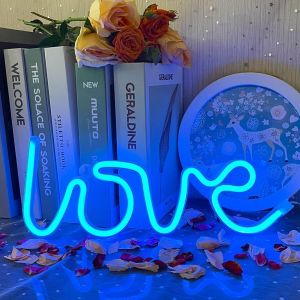 Néon Love Signs Bleues Enseigne Au Neon Led Murale Neon Love Néon Enseignes Lumineuses Décoration Murale Pour Noël,Fête D'anniversaire,Chambre D'enfants,Salle De Séjour,Décoration De Fête De Mariage - Neuf