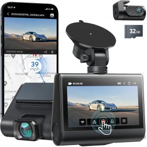 KPLE-Dashcam Voiture Avant Arrière 4K,Dash Cam Avec Camera Voiture,Wifi/Gps,Carte Sd 32Go,Vision Nocturne,G-Sensor,Mode Parking 24H,Grand Angle 170°,App Contrôle - Neuf