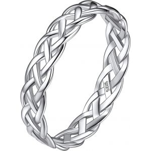 Kahfl-Bague Bijoux Homme Femme En Argent S925 4mm Large Modèle De Base Bague Noeud Celtique Blanc - Neuf