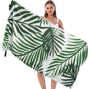 Kal-Serviette De Plage Microfibre,Serviette De Plage Xxl Grande Taille Serviettes De Bain Femme Douces Et &Agrave; S&eacute;chage Rapide Serviette De Voyage Hommes Anti Sable Serviette Beach 180*80cm,Feuilles Vert - Neuf