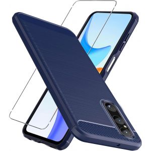 Verre Tremp&eacute; Pour Sony Xperia 1 Vi Coque Bleu Fibre De Carbone + Verre Tremp&eacute; Film Protecteur - Souple &Eacute;tui Carbon Fiber Housse Case Cover Pour Sony Xperia 1 Vi (6.5") - Neuf