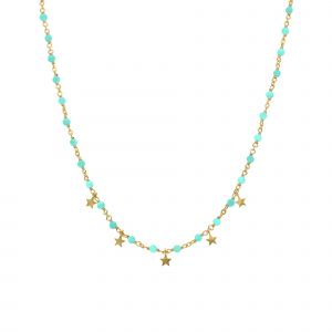 Collier Argent Dor&eacute; Pampilles &Eacute;toiles Et Pierres Amazonite - Neuf