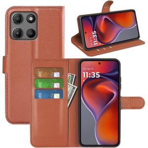ELVORIX-Coque pour Motorola Moto G17 / Moto G15 / G15 Power, Antichoc Portefeuille &Eacute;tui Housse en Cuir &agrave; Rabat Flip Cover Case avec Silicone Bumper, Porte Carte, B&eacute;quille, Boucle Magn&eacute;tique, Marron - Neuf