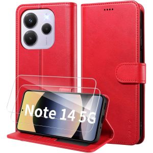 Kal-Coque Pour Xiaomi Redmi Note 14 5g (Pas Pour 4g), Etui Coque Avec 2 Verre Trempé Porte Carte Clapet À Rabat Portefeuille Cuir Case Housse Protection Cover Étui Pour Redmi Note 14 5g,Rose - Neuf