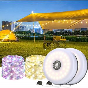 Aiou-Guirlande Lumineuse De Camping 2 Pièces,8 Modes D'éclairage,2000mah,Dure Jusqu'à 7 Heures,Guirlande Lumineuse Extérieure Portable Rechargeable Pour Camping,Cour,Randonnée,Décoration,Noël - Neuf