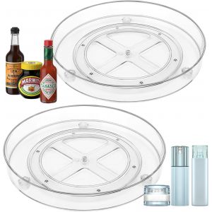 Kal-2 Pièces Plateau Tournant Frigo, 23,5 Cm Porte Épices Rotatif, 360° Plateau À Epices Tournant, Étagère Épices Acrylique Transparent, Pour Ranger Condiments, Cosmétiques, Articles Toilette - Neuf