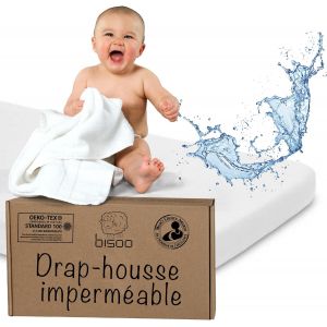 Pata-Bisoo Drap Housse 40x90 Impermeable - 2en1 Drap Housse Berceau Alese Protege Matelas Bebe Reglable Pour Landau Nacelle - Silencieux 100% Jersey Oeko-Tex - 1 Drap Blanc 90x40 Cm - Neuf
