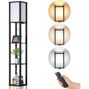 Lampadaire En Bois Réglable, Lampe De Plancher Moderne 1.6m, Lampe Étagère Avec Douille E27 (Ampoule 3000k-5000k Incluse), Lumière Décoration Pour Chambre Salon Bureau Café Hôtel - Neuf