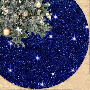 Jupe de sapin &agrave; paillettes bleues de 91 cm (36 pouces), tissu scintillant, tapis de sapin de No&euml;l, jupe de sapin scintillante pour sapin artificiel, No&euml;l et Halloween - Neuf