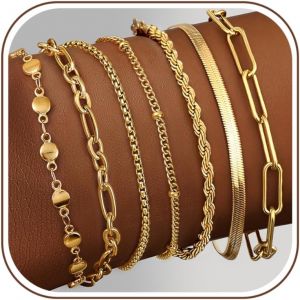 Kalanka-7pcs Cha&icirc;ne Bracelets Pour Femme Plaqu&eacute; Or 14k Bracelets R&eacute;glable Bracelet Acier Inoxydable Femme Serpent Cha&icirc;ne Bracelets Empilables Fantaisie Bracelets Bracelets Femme Argent Or Or Rose - Neuf