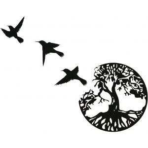 Noir - mur d'art, ferronnerie d'art, arbre de vie, les signes de la cabane dans les arbres en métal, décoration murale, décoration d'intérieur - Neuf