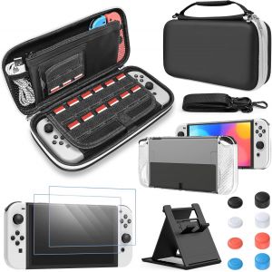 Eryi-Étui De Transport Et Housse De Protection, Kit Accessoires Compatible Avec Switch Oled, Case De Voyage Portable, Coque Pour Switch Oled, Protection D'écran, Capuchons De Pouce - Noir - Neuf