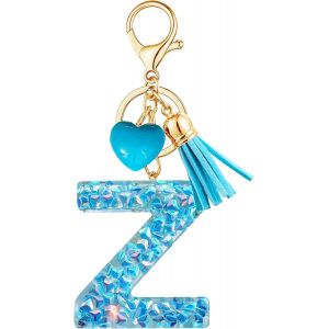 KAL-Porte-Cl&eacute;s Bleu Avec Lettre Porte-Cl&eacute;s Fille Initiale Cadeau Femmes Porte-Cl&eacute;s Coeur D&eacute;corer Pour Sac Sac &Agrave; Dos Porte-Clef Gland Or Porte-Clef Femme A-Z - Neuf