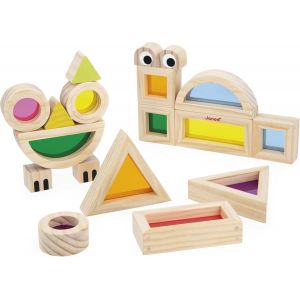 ChenQuanSarl-Bloc À Assembler En Bois - Jeu D'Eveil Sensoriel - 18 Blocs Et 6 Cartes Modèles - Appentis Des Formes Et Couleurs - Développe La Motricité Fine - Jouet En Bois - Dès 12 Mois - J05306 - Neuf