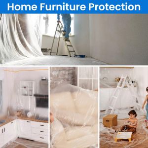 Masker Avec Ruban De Masquage,1400mm x 27M Transparente Film Peinture,Ruban Adh&eacute;sif De Masquage Avec B&acirc;che De Protection En Plastique Pour Protection Sol Meubles,Lot De 3 - Neuf