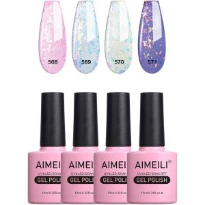 Sjzg-4 Couleurs 10ml Vernis Gel Semi Permanent Transparent Rose Bleu Gris Paillet&eacute; Shimmer, Lot Vernis &Agrave; Ongles Gel Uv Led Soak Off Manucure Salon Longue Dur&eacute;e Varnish Kit 32 - Neuf