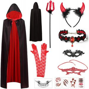 1.5m Deguisement Vampire Femme, Deguisement Halloween, Cape Vampire, Cape De Vampire Avec B&acirc;ton Du Diable, Bandeau Et Collier Pour F&ecirc;te D'halloween, Convient Pour Les Tenues De F&ecirc;te - Neuf