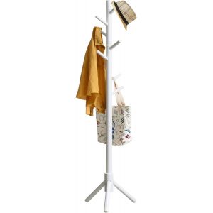 Ulteronixshop-Porte-Manteau en Bois Massif Forme d&iquest;Arbre avec 8 Crochets Portant &agrave; v&ecirc;tements sur Pied pour Ranger Vestes Manteaux Chapeaux Blanc RF-1194 - Neuf