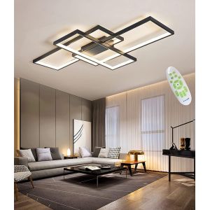Ulteronixshop-Plafond Led Salon Simple Plafonnier Contemporain Atmospheric Plafond Rectangulaire Lampe Chambre En Aluminium Acrylique Projecteur Gradation Continue Avec T&eacute;l&eacute;commande,Noir,L80cm - Neuf