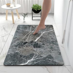 Kal-Tapis De Bain Antidérapant Moderne Motif Marbre Tapis Salle De Bain Diatomite Absorbant, Tapis Douche Séchage Rapide, Microfibre Tapis Vaisselle Tapis D'entré (50x80cm,Gris) - Neuf