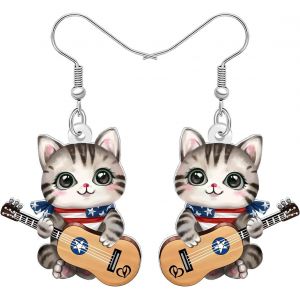 Kal-Adorable Jolie Chance Tabby Chat Boucles D'oreilles Pendentif, Design De Dessin Animé, Acrylique Bijoux Pour Femmes Filles Chaton Amoureux Cadeaux Nouveauté Amusant Hypoallergénique Charms - Neuf