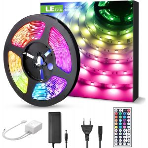 Ersan-Le Kit Ruban Led 5m 12v Auto-Adhésif, Bande Led Rgb Avec 300 Leds Smd 5050, Bande Lumineuse Multicolore Avec Télécommande Pour La Décoration - Neuf