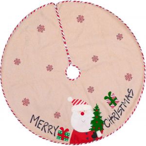 Jupe de sapin de No&euml;l, &eacute;toile de sapin de No&euml;l, tapis de sapin de No&euml;l, jupe de sapin de No&euml;l ronde r&eacute;tro en lin avec flocons de neige - 108 cm (AAA) - Neuf