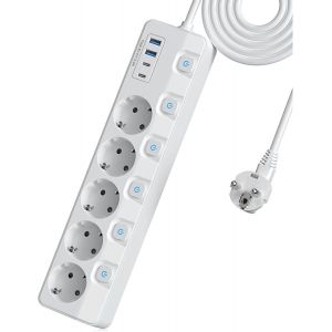 5-Way Power Strip With 4 Usb Ports, Quick Charge, Power Strip, Surge Protection, Individually Switchable, With Switch, Wall Mounting, Durability, For - Neuf