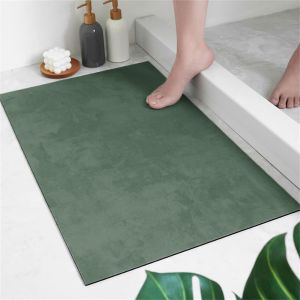 KAL-Tapis De Bain Super Absorbant Antidérapant, Couleur Unie Tapis Salle De Bain Diatomite, Rectangulaire Sèche Rapide Tapis Lavables Pour Douche, Entré, Cuisine (60X90Cm,Vert Foncé) - Neuf