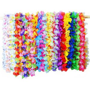 Collier Guirlande Leis,36pcs Fleurs Arc-En-Ciel À Volants Colorés,Tropical Luau Flower Lei Pour Décorations Soirée Thème Plage D'été,Fournitures Fête Mariage D'anniversaire Vacances Plage - Neuf