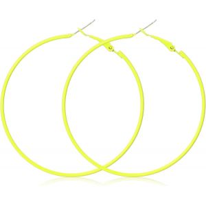 Kal-Boucles D'oreilles Néon Pour Femme 6 Cm Vintage Créoles Années 80 90 Rondes Boucles D'oreilles Créoles Néon Boucles D'oreilles De Fête Halloween Noël Fête À Thème Mascarade (Jaune) - Neuf