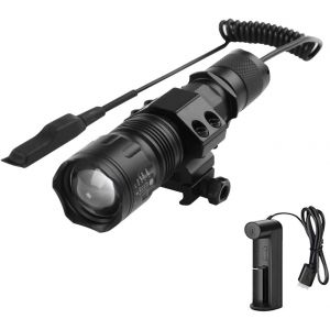 Dool-Lampe Torche Tactique Led Rechargeable,1200 Lumens Puissante Lampe De Poche De Chasse Zoom Capable Lampe De Chasse 5 Modes Avec Pressostat,Support De Rail,Batterie Et Chargeur - Neuf